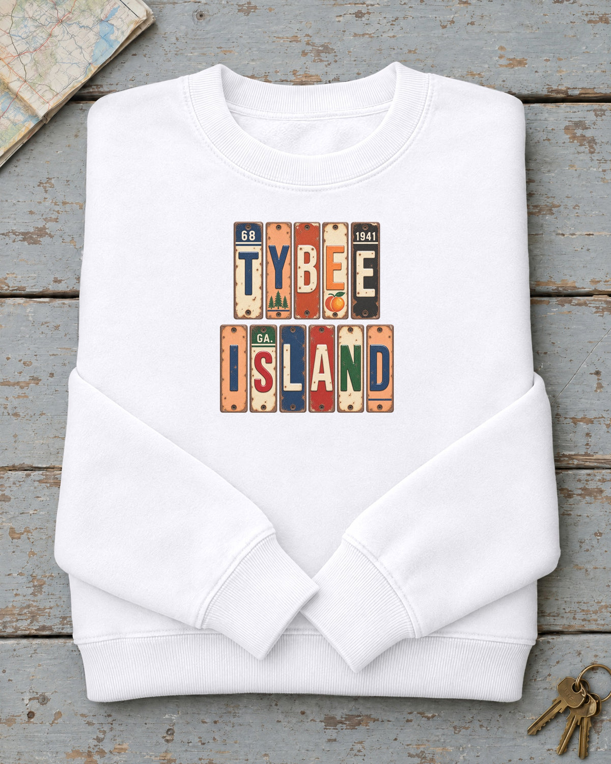 Tybee Island, Georgia vintage license plate sweatshirt in White