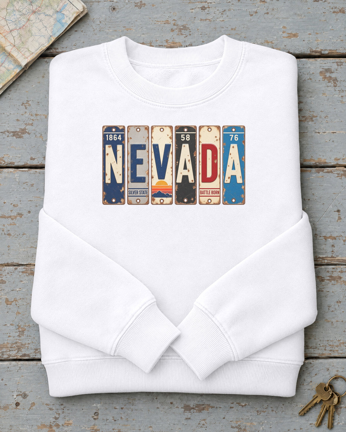 Nevada vintage license plate sweatshirt in White