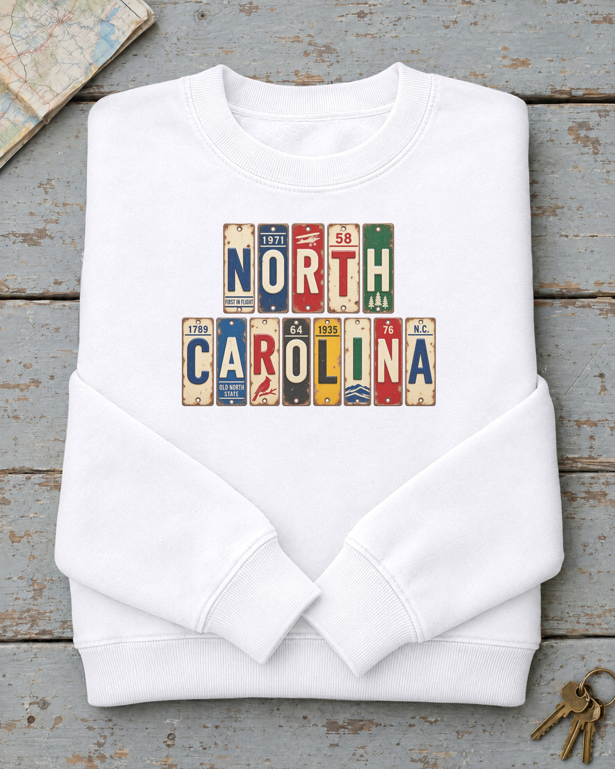 North Carolina vintage license plate sweatshirt in White