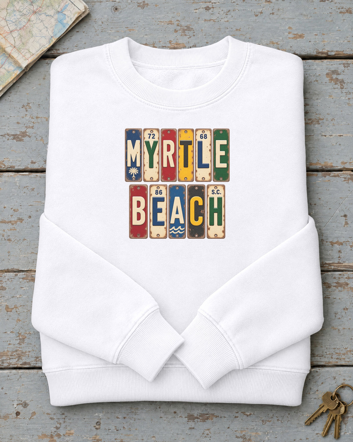 Myrtle Beach, South Carolina vintage license plate sweatshirt in White