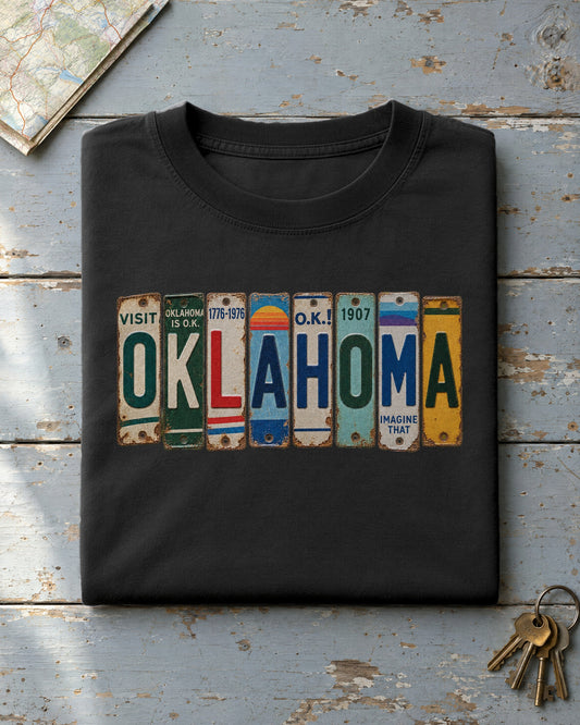 Oklahoma vintage license plate t-shirt in Black