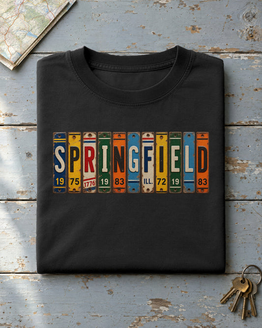 Springfield, Illinois vintage license plate t-shirt in Black
