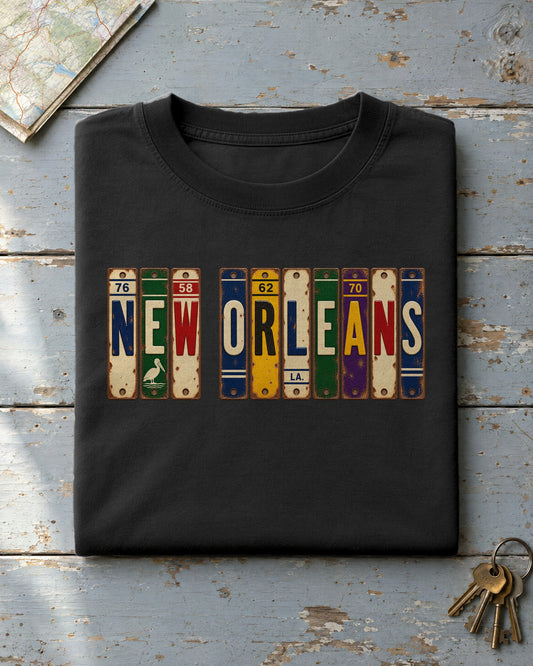New Orleans, Louisiana vintage license plate t-shirt in Black