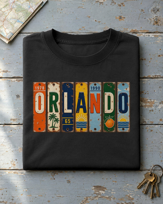 Orlando, Florida vintage license plate t-shirt in Black