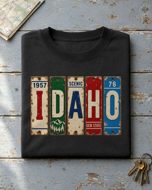 Idaho vintage license plate t-shirt in Black