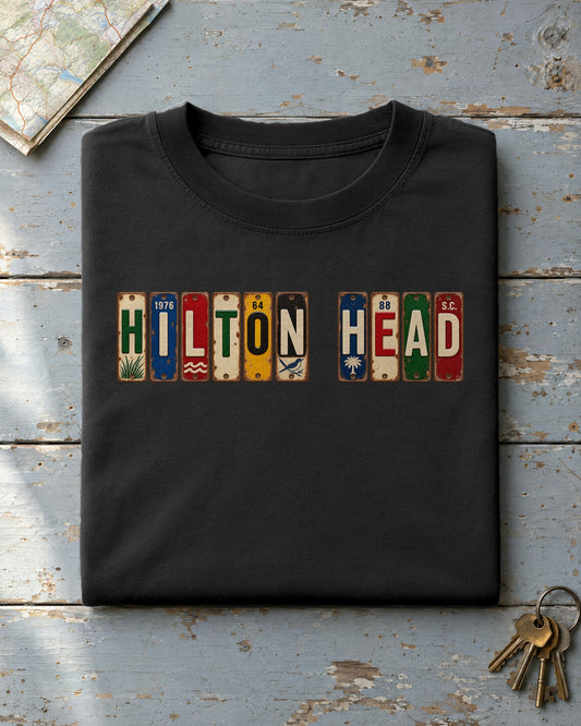 Hilton Head, South Carolina vintage license plate t-shirt in Black
