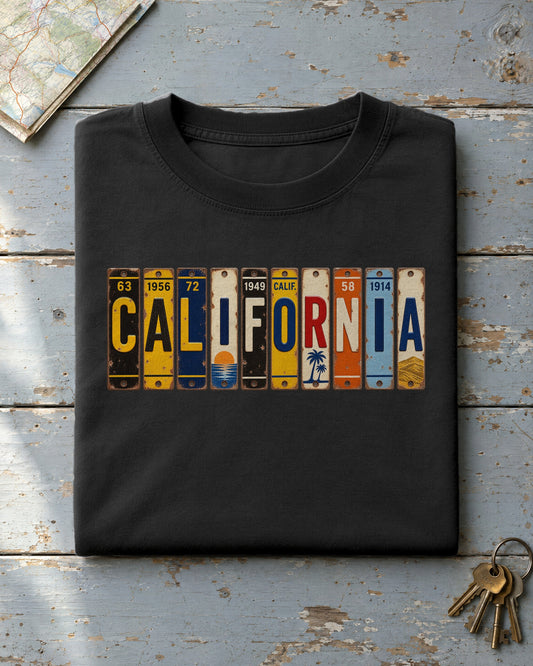 California vintage license plate t-shirt in Black