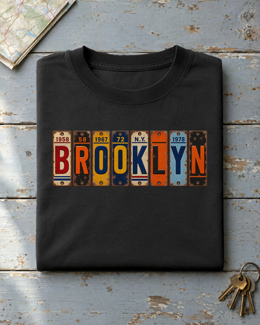 Brooklyn, New York vintage license plate t-shirt in Black