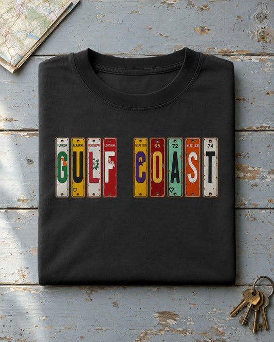 Gulf Coast vintage license plate t-shirt in Black