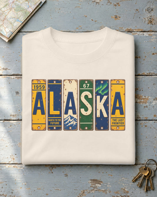 Alaska vintage license plate t-shirt in Ivory