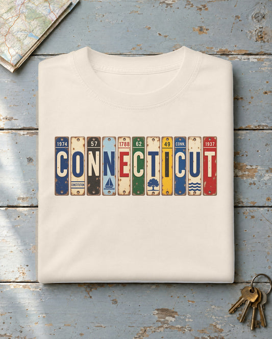 Connecticut vintage license plate t-shirt in Ivory
