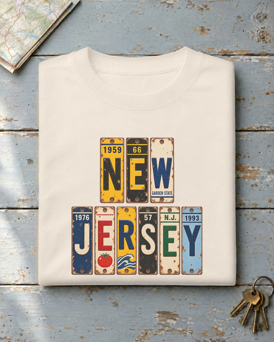 New Jersey vintage license plate t-shirt in Ivory
