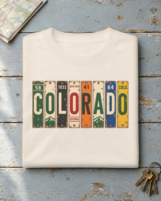 Colorado vintage license plate t-shirt in Ivory