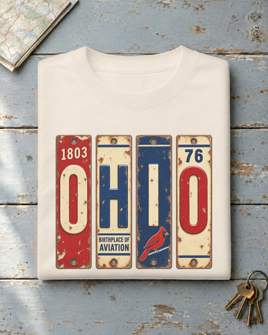 Ohio vintage license plate t-shirt in Ivory