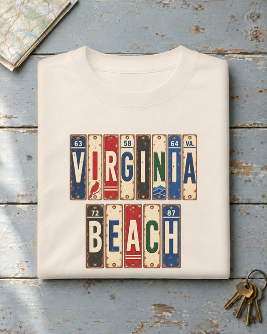 Virginia Beach, Virginia vintage license plate t-shirt in Ivory