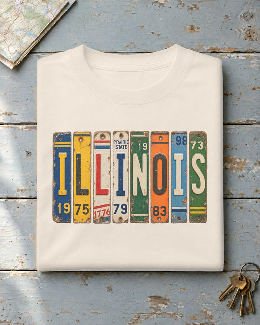 Illinois vintage license plate t-shirt in Ivory