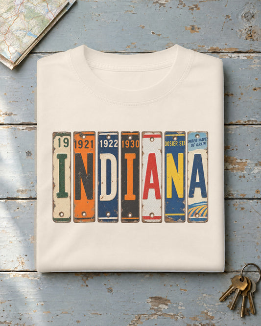 Indiana vintage license plate t-shirt in Ivory