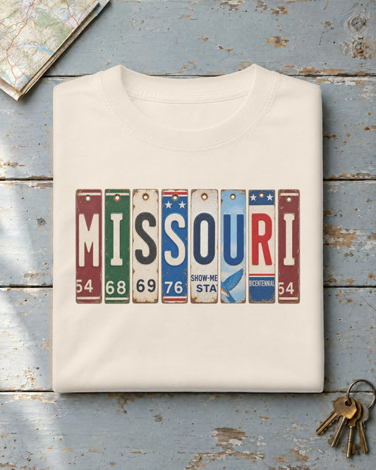 Missouri vintage license plate t-shirt in Ivory