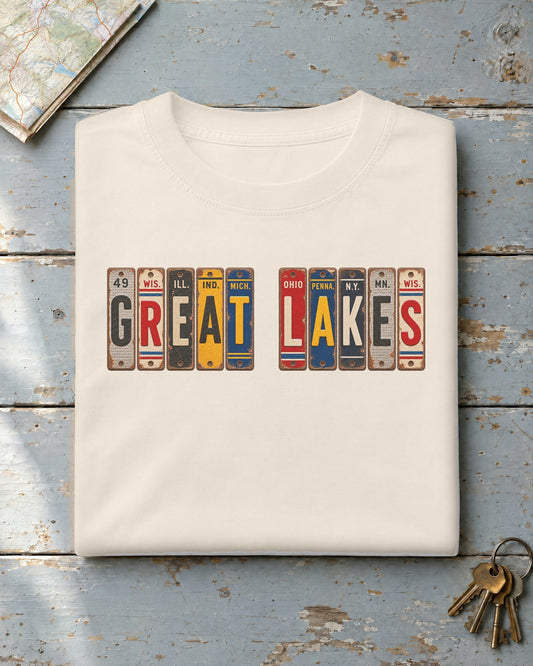 Great Lakes vintage license plate t-shirt in Ivory