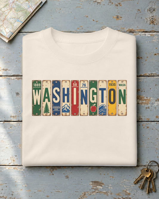 Washington vintage license plate t-shirt in Ivory