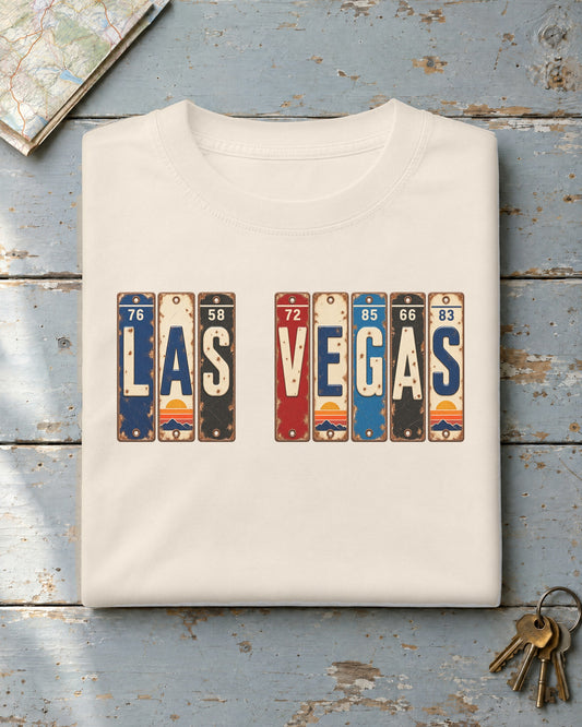 Las Vegas, Nevada vintage license plate t-shirt in Ivory
