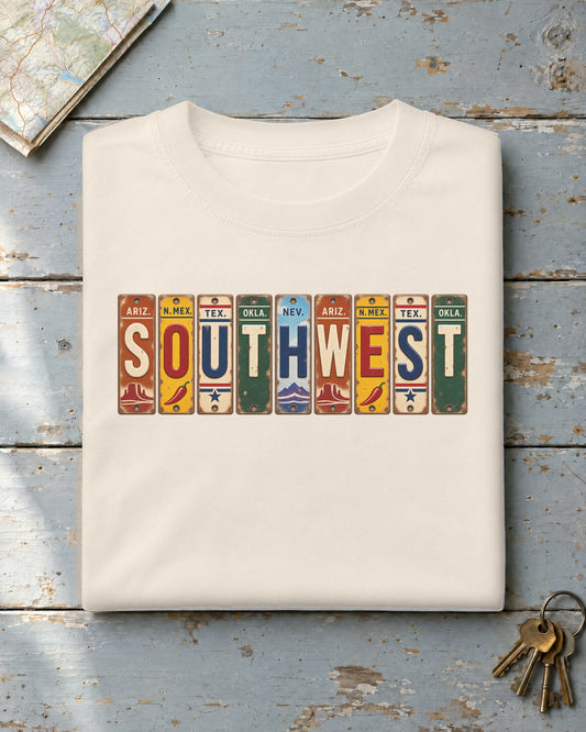 Southwest vintage license plate t-shirt in Ivory