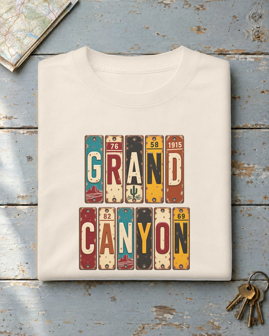 Grand Canyon, Arizona vintage license plate t-shirt in Ivory