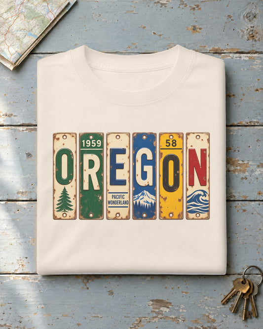 Oregon vintage license plate t-shirt in Ivory