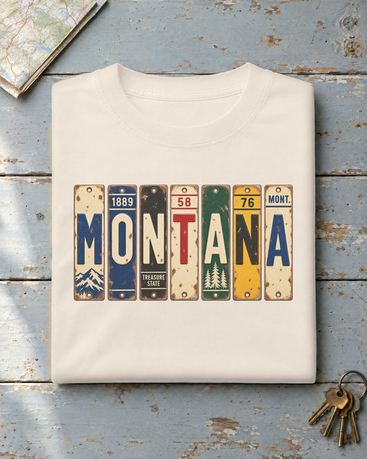 Montana vintage license plate t-shirt in Ivory