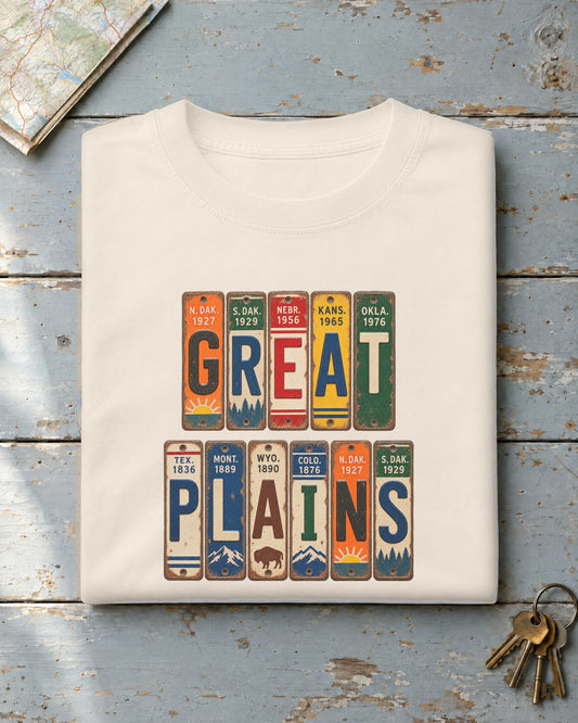 Great Plains vintage license plate t-shirt in Ivory