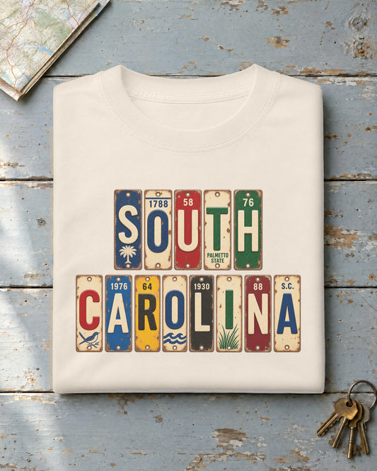 South Carolina vintage license plate t-shirt in Ivory