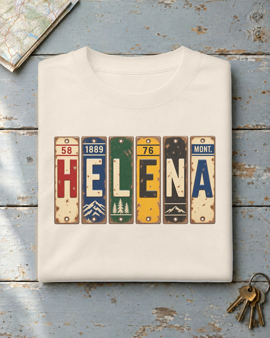 Helena, Montana vintage license plate t-shirt in Ivory