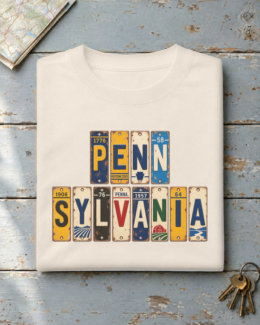 Pennsylvania vintage license plate t-shirt in Ivory