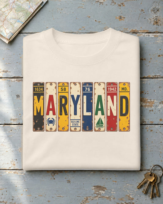Maryland vintage license plate t-shirt in Ivory