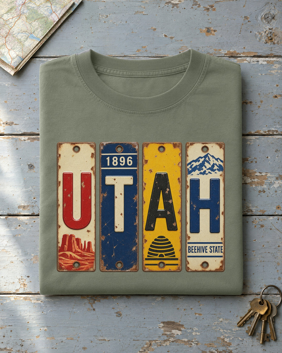 Utah vintage license plate t-shirt in Moss