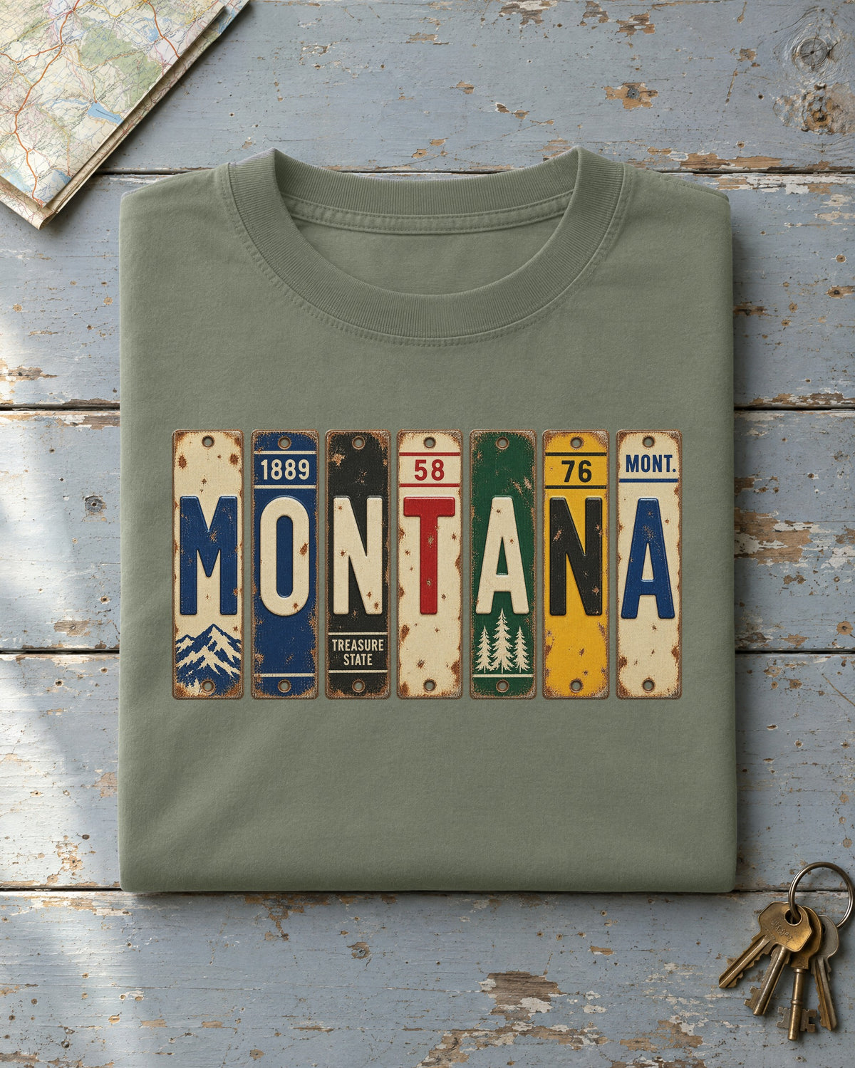 Montana vintage license plate t-shirt in Moss