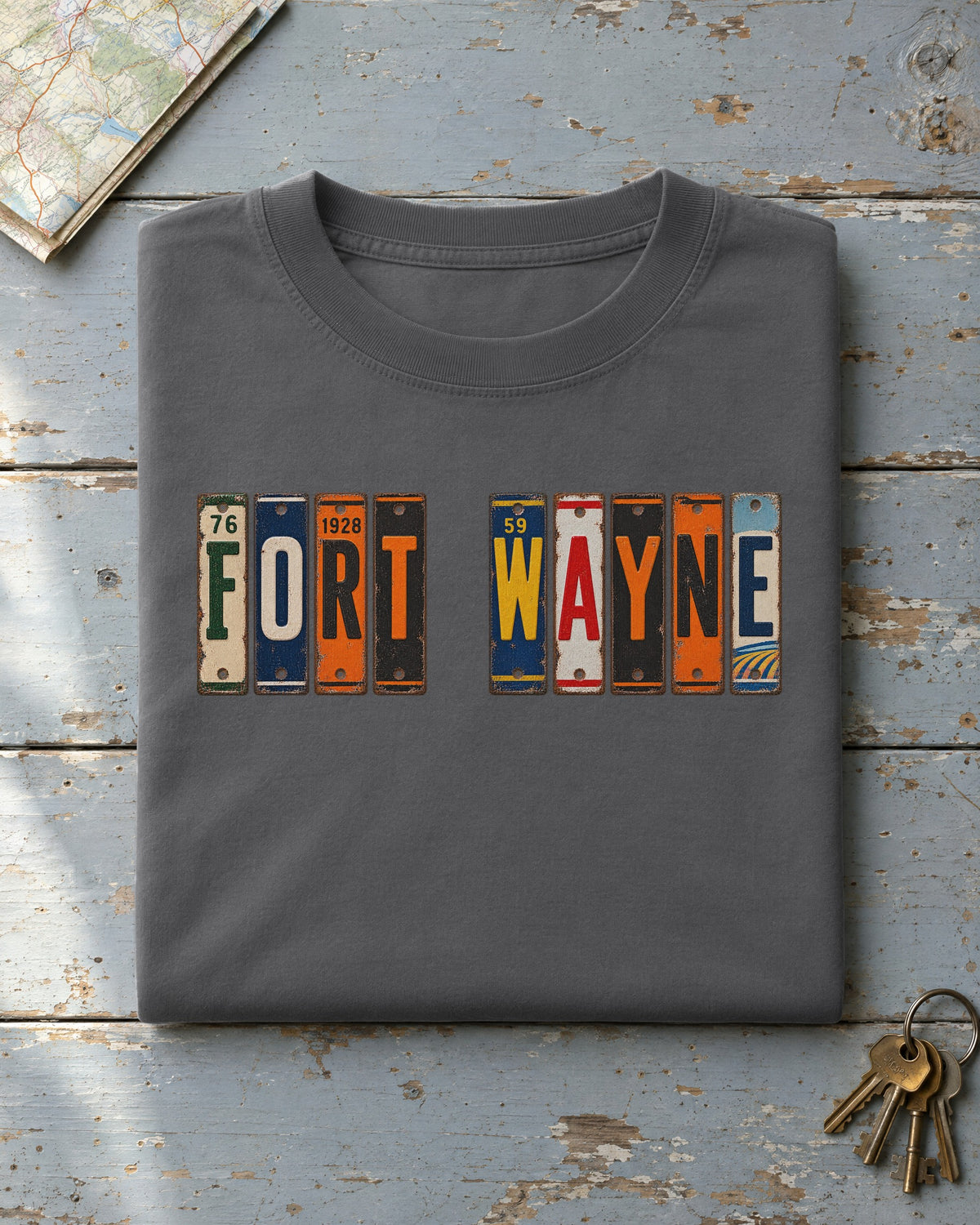 Fort Wayne, Indiana vintage license plate t-shirt in Pepper