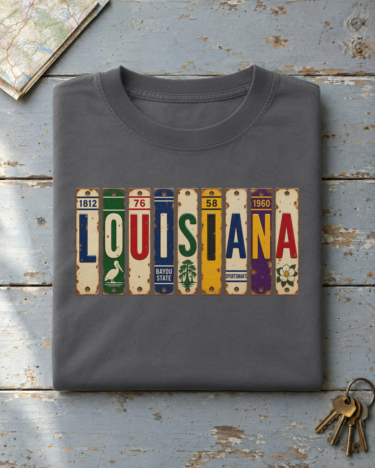 Louisiana vintage license plate t-shirt in Pepper