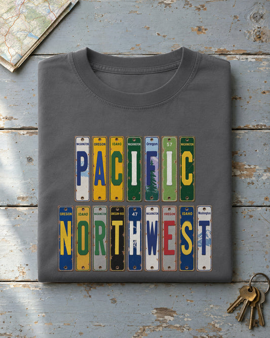 Pacific Northwest vintage license plate t-shirt in Pepper
