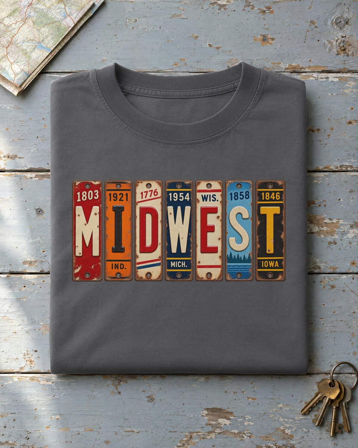 Midwest vintage license plate t-shirt in Pepper