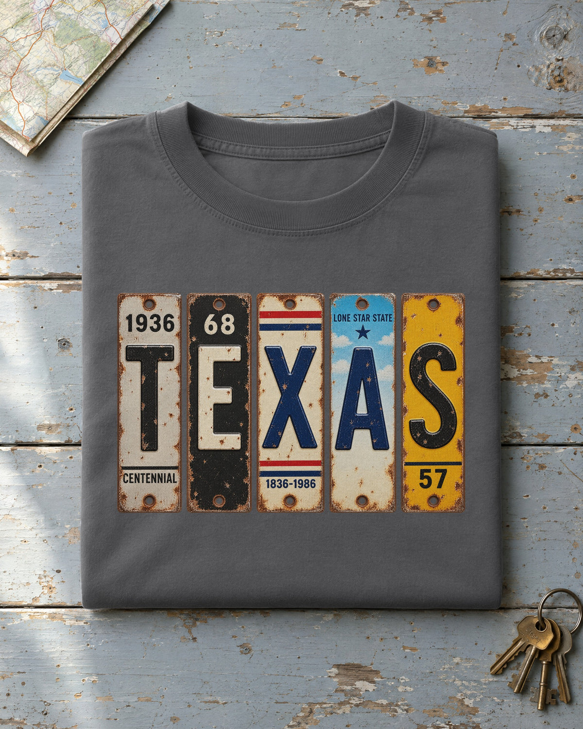 Texas vintage license plate t-shirt in Pepper