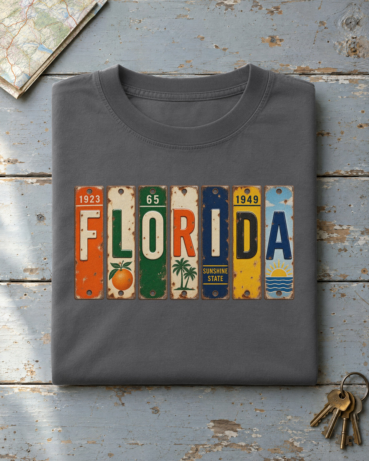Florida vintage license plate t-shirt in Pepper