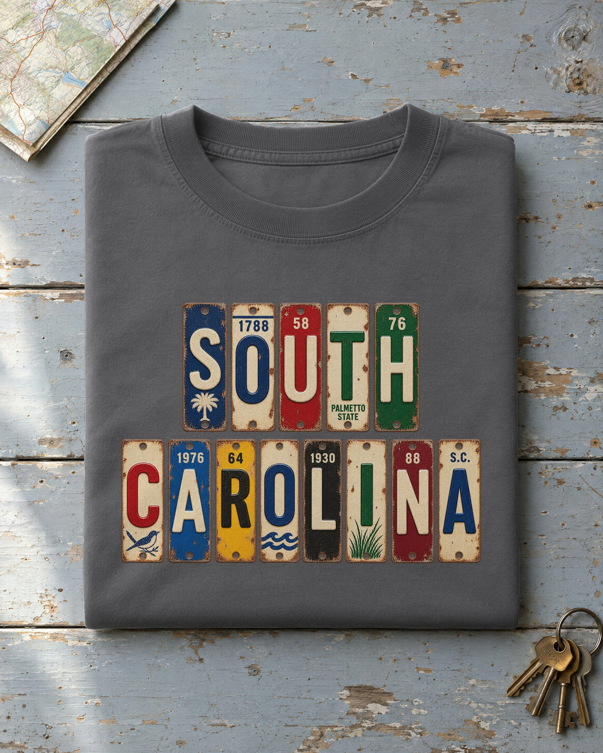 South Carolina vintage license plate t-shirt in Pepper