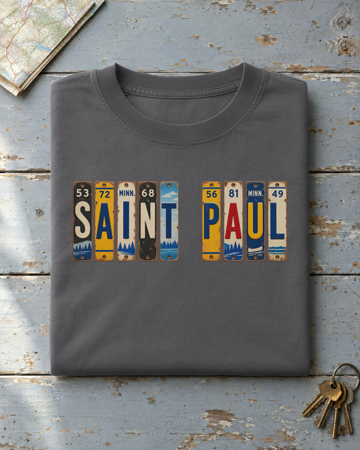 Saint Paul, Minnesota vintage license plate t-shirt in Pepper