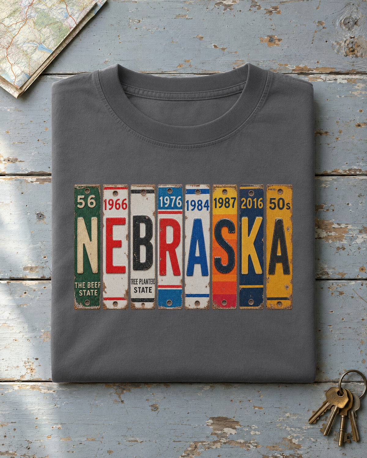 Nebraska vintage license plate t-shirt in Pepper