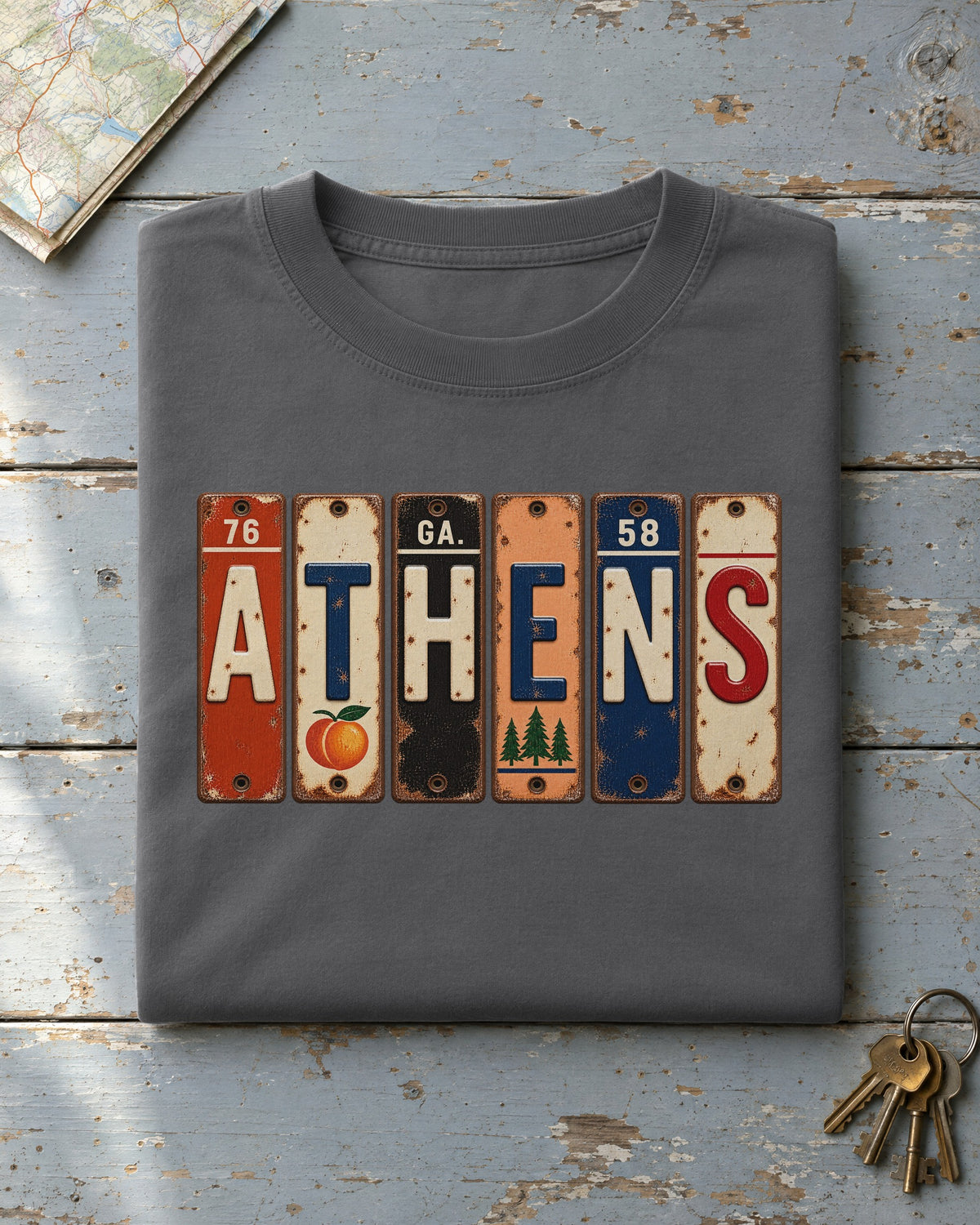 Athens, Georgia vintage license plate t-shirt in Pepper