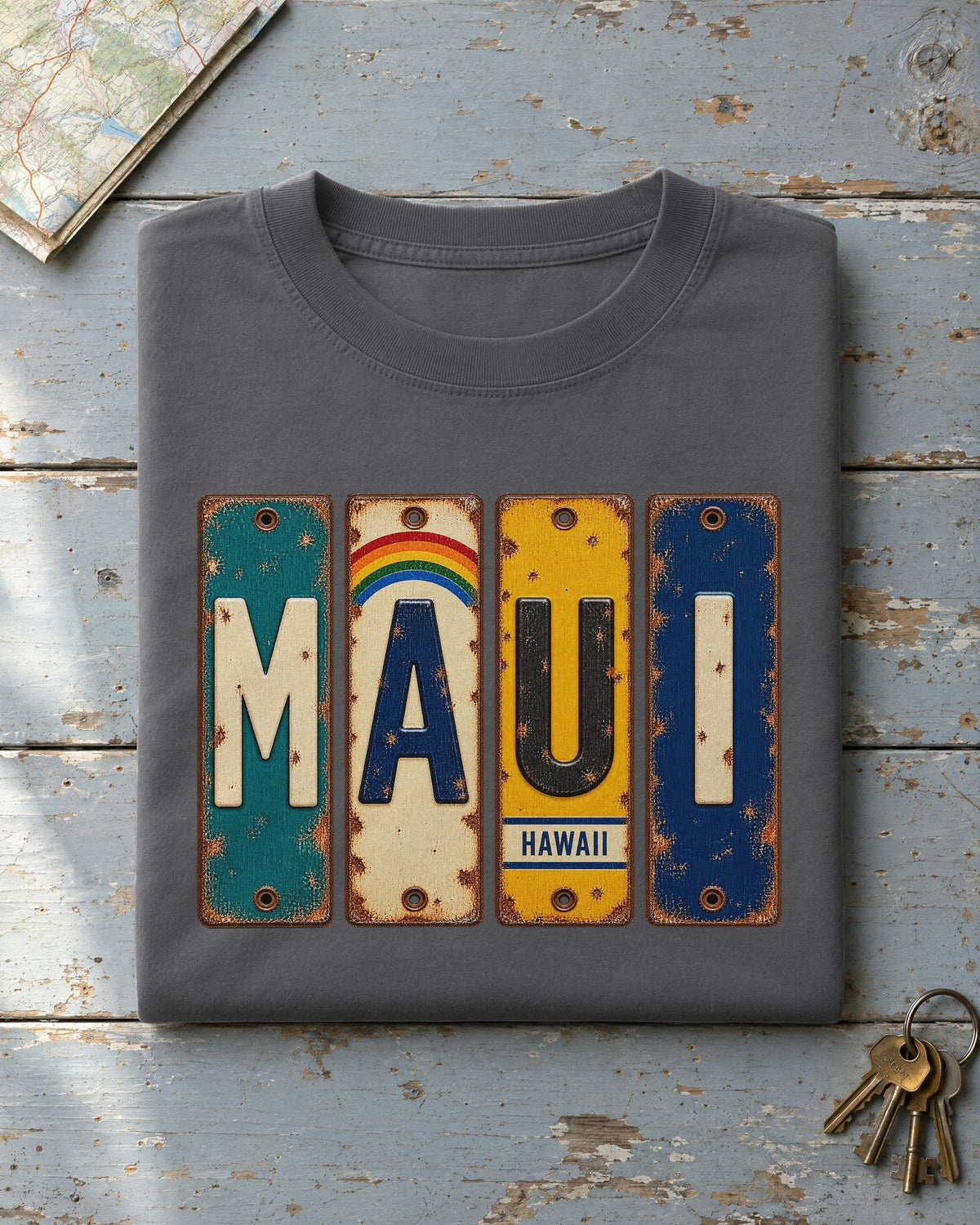 Maui, Hawaii vintage license plate t-shirt in Pepper