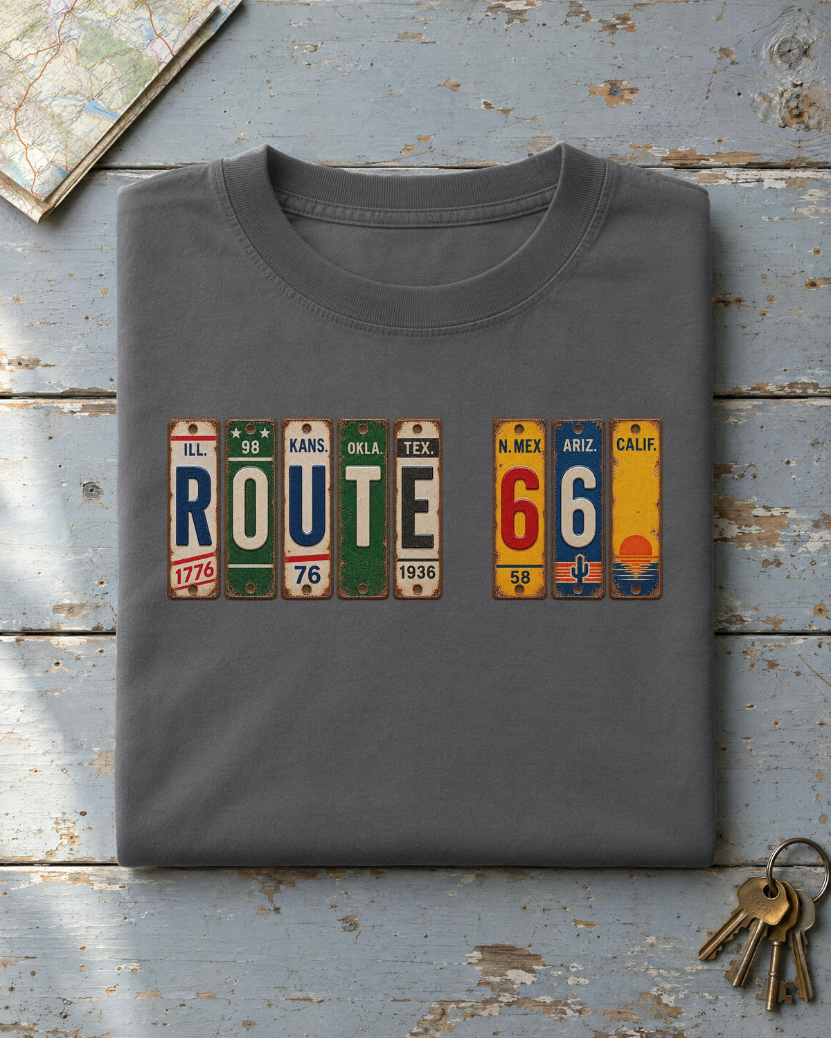 Route 66 vintage license plate t-shirt in Pepper