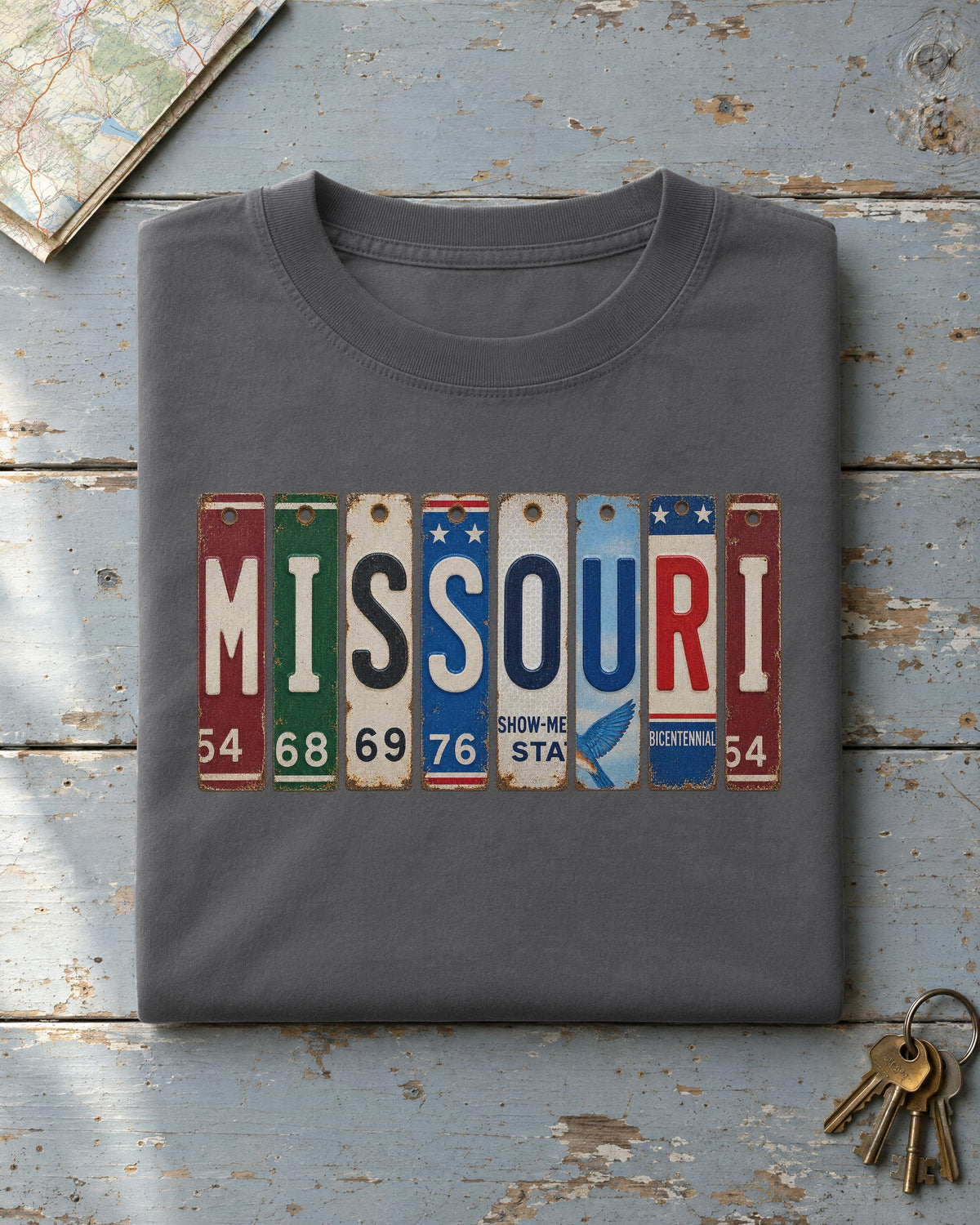 Missouri vintage license plate t-shirt in Pepper