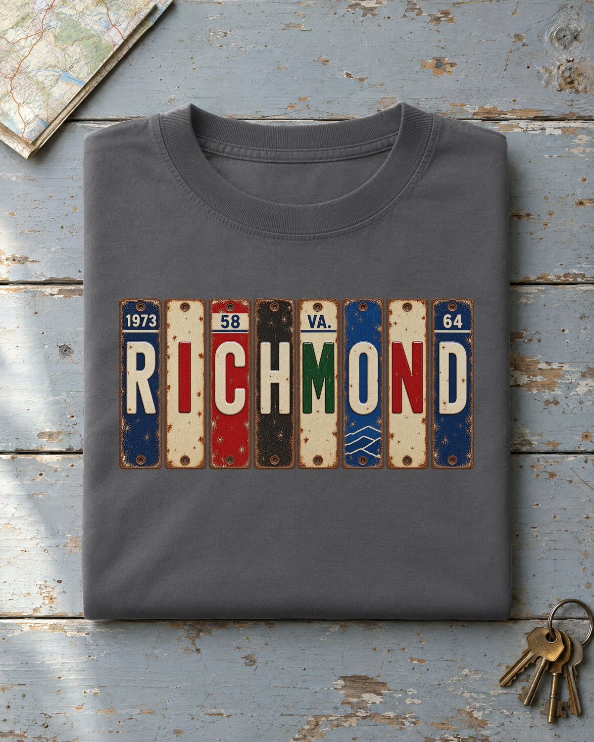 Richmond, Virginia vintage license plate t-shirt in Pepper